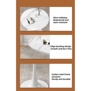 Tavolo da Pranzo Moderno Rotondo con Texture Marmorizzata, Piano in MDF e Base in Acciaio per Uso in Cucina, Stile Tulip - Product Image 2