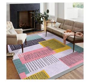 Tapis géométrique abstrait imprimé sur mesure, vente en gros directe d'usine, tapis moderne, faible MOQ, lavable en machine, tapis de salon, style mi-siècle - Product Image 1