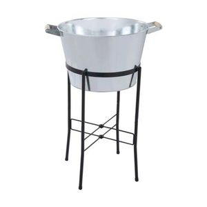 Factory Direct Supply Hammered Galvanized Steel Beverage Tub With Multi-Functional Iron Stand & 6-Bottle Wine <b>Rack</b> For Parties - Product Image 2