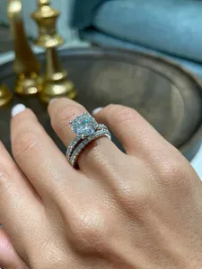Moissanite Engagement <b>Ring</b> <b>925</b> <b>Silver</b> Wedding <b>Ring</b> Luxury Sparkling Diamond Look Bridal Jewelry Women Gift - Product Image 4