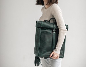 Retro Genuine <b>Leather</b> Roll Top <b>Backpack</b> Heavy Duty Cowhide <b>Leather</b> Laptop Rucksack For Men Fashion Travel Bag LRTB-0107D - Product Image 4