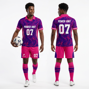 Uniforme de Fútbol Personalizado de Alta Calidad para Equipos, 100% Poliéster, Impresión Digital, Anti-UV, Transpirable, 180g, Jersey de Fútbol con Patrón Morado y Rosa - Product Image 1