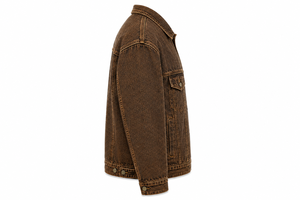 Men's Brown Denim <b>Jacket</b> Custom Embroidered Logo Front Turn-down Collar Casual Autumn Style Regular Fit Button Closure - Product Image 5