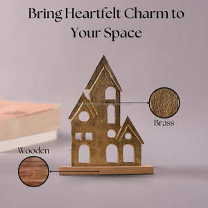 รูปปั้นบ้านอะลูมิเนียมสีทองพร้อมฐานไม้สำหรับตกแต่งบ้าน โต๊ะทำงาน และเป็นของขวัญ - Product Image 5