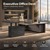 Bureau de direction moderne sur mesure pour PDG et managers avec armoire latérale et plateau d'extension pour réunions