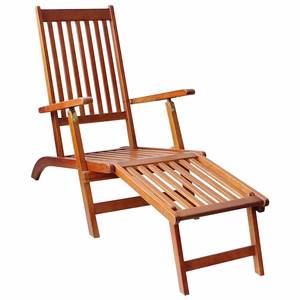 Chaise longue pliante en teck massif avec repose-pieds pour patio - Product Image 3