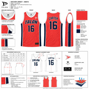 Red Navy Sublimated Basketball Jersey Men's Sleeveless Moisture Wicking Tank <b>Top</b> Adult All Seasons <b>Mesh</b> Fabric - Product Image 5