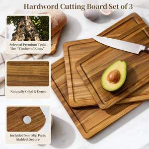 Ensemble de planches à découper en bois d'acacia avec rainure pour jus et poignées, 3 tailles, plateaux de service en bois naturel pour aliments et gâteaux - Product Image 5