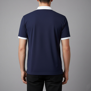 Chemises pour hommes de haute qualité avec logo brodé personnalisé, séchage rapide, manches courtes, tricot uni, col contrastant côtelé - Product Image 4