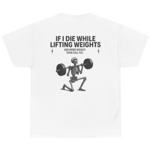 Camiseta Blanca de Manga Corta para Hombre con Estampado Gráfico de Esqueleto Levantando Pesas en la Espalda, Cuello Redondo, Corte Regular, Algodón Jersey, para Gimnasio - Product Image 1