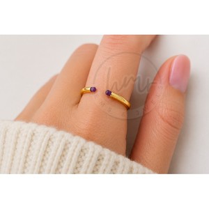 Minimalist Handmade Style Gold Open <b>Ring</b> with Amethyst Bezel <b>Set</b> Raw Gemstone Adjustable Gold Plated Stackable <b>Ring</b> for <b>Women</b> - Product Image 2