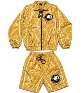 Custom Plus Size Hooded Nylon Windbreaker <b>Jacket</b> and Shorts Set Winter Two Piece Water Resistant Tracksuit - Product Image 4