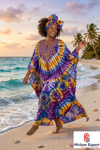 Printed Women <b>Kaftan</b> Dress Beach Cover Up Loose Fit <b>Summer</b> Wear Silk Cotton Rayon Polyester Custom Bulk Manufacturing Supply - Product Image 3