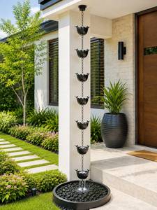 Chaîne de pluie en cuivre avec coupelle pour oiseaux |   Chaîne de récupération d'eau de pluie décorative suspendue, design personnalisable fait main, finition polie pour jardin extérieur - Product Image 3