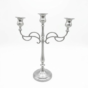 Elegant 5-Arm <b>Silver</b> Metal Candelabra European Style Vintage <b>Candlestick</b> Holder Heavy Duty Aluminium Wedding Centerpiece - Product Image 5