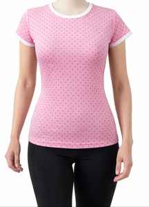 Camiseta Retro Personalizada para Mujer, Corte Ajustado, Cuello y Mangas con Ribete en Contraste - Product Image 3