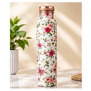 Bouteille d'eau élégante en cuivre avec motif marguerite, thermos de voyage portable avec couvercle - Product Image 3
