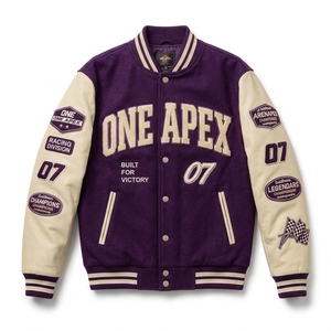 Purple <b>Racing</b> letterman <b>Jacket</b> Custom Leather Sleeve Embroidered Bomber Streetwear Motorsport Letterman <b>Jacket</b> - Product Image 3