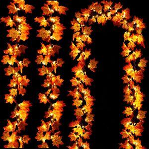 Patented 30Ft Fall Garland 60 LED <b>Leafed</b> <b>Lights</b> Timer 3 Pack Realistic Maple <b>Leafed</b> Battery Decorative Lighting Decorations - Product Image 3