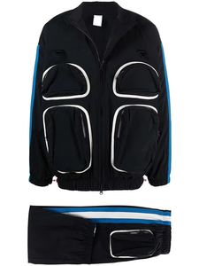 Survêtement rayé noir, bleu et blanc pour homme, manches longues, col montant, fermeture éclair, style streetwear, coupe classique, pour l'automne - Product Image 3