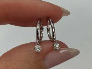 Lab Grown Diamond Bezel Set Floating Drop Dangle Hinge Huggie Hoop <b>Earrings</b> For Women Custom 14K 18K <b>Solid</b> Real Gold Wholesale - Product Image 2