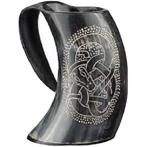 Vikings Valhalla Game of Thrones Stark House Drinking Horn Mug Wolf Carved Tankard for Beer Wine Mead Ale Stein with Handle - Product Image 2