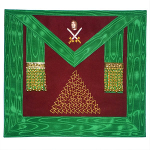 Tablier de Rite Écossais 15e Degré Maçonnique, Brodé, Tissu Vert et Rouge, Décoration Perlée, Style Classique - Product Image 1