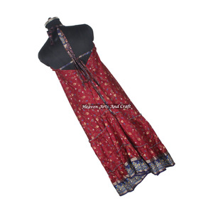 Vestido de Seda Sari Vintage de Diseño Bohemio para Mujer, Vestido de Noche Elegante sin Mangas para Mujer - Product Image 5