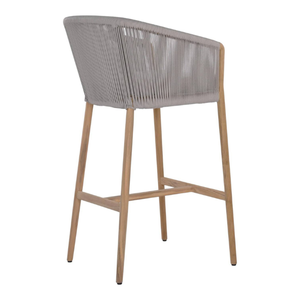 Modern Wood Bar <b>Stool</b> <b>With</b> Gray Woven <b>Back</b> And Cushion For Dining Area Restaurant - Product Image 5