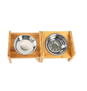 Wood Elevated Pet <b>Bowls</b> <b>Set</b> Stainless Steel Dish Minimalist Design Durable Home Use - Product Image 5