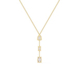 Collar de Oro Sólido de 18K con 3 Diamantes Cultivados en Laboratorio, Corte Pera, Ovalado y Esmeralda, Colgante en Forma de Y, Lujoso para Mujer - Product Image 4