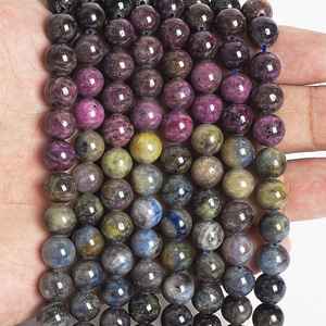 Perles de pierres précieuses en rubis et saphirs naturels authentiques, multicolores, rondes, en vrac, pour la création de bijoux, bracelets et colliers - Product Image 5
