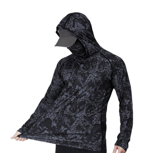 Men's Camouflage Long Sleeve <b>Hooded</b> Fishing <b>Shirt</b> With Face Mask UPF 50 Anti-UV Pullover Top - Product Image 1