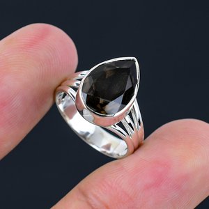 Natural Smoky <b>Quartz</b> <b>Ring</b> Handmade 925 Sterling Silver Pear Shape Wedding Engagement Party Trendy Jewelry At Best Price - Product Image 2