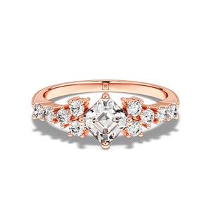 Anillo de Compromiso de Oro de 14K con Diamante Natural Corte Esmeralda y Diamantes Laterales Redondos, Anillo de Novia Elegante y Lujoso, Regalo de Joyería Fina - Product Image 6