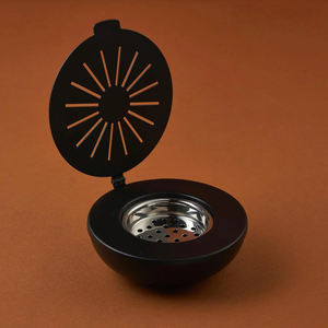 Luxury Silver Metal & Wood Incense Burner Hinged Cutout Lid Round <b>Bakhoor</b> <b>Oud</b> Censer Modern Desktop For Home Decoration - Product Image 5