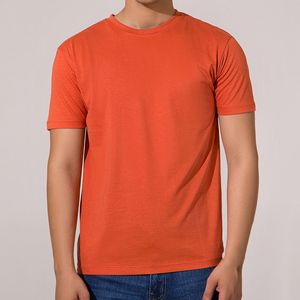 Camiseta de manga corta con cuello redondo para hombre, color naranja, tela de alta calidad, corte regular, estilo casual, color sólido, estilo tejido de algodón. - Product Image 1