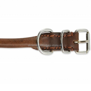 Vente en gros de collier de chien avec logo personnalisé 2024 nouveau collier de chien de luxe en cuir roulé cousu à la main avec quincaillerie en acier inoxydable nickel - Product Image 1