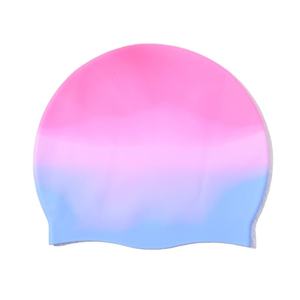 Bonnet de bain en silicone multicolore unisexe, ajustement élastique, dégradé coloré rose bleu - Product Image 4