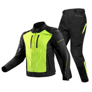 Traje de Motociclismo para Hombre, Negro y Amarillo Neón, Manga Larga, PU, Resistente al Viento, Diseño Color Block, para Todas las Temporadas - Product Image 1