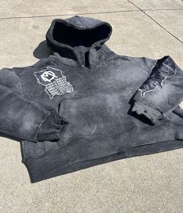 Sweat à capuche noir délavé coupe classique, effet vieilli, en molleton de coton épais 400g, écologique, respirant, style streetwear - Product Image 2