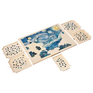 Plateau de puzzle rotatif portable de 1500 pièces avec 5 tiroirs, couvercle 34x25 pouces, accessoires de puzzle en bois - Product Image 6