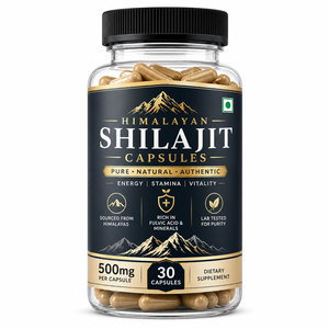 Extrait de Shilajit de l'Himalaya OEM 50:1 en capsules de 500 mg, 30 capsules de Shilajit de qualité supérieure avec 50 % d'acide fulvique et des oligo-éléments - Product Image 1