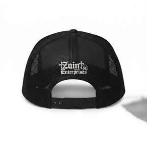 Gorra de 5 Paneles con Visera Plana, de Malla de Poliéster Premium de 260 GSM, Negra y Blanca, con Logotipo Personalizado Bordado y Cierre a Presión - Product Image 2