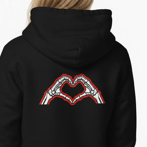 Sudadera con capucha de forro polar negra para mujer con logotipo personalizado, venta al por mayor, estilo urbano, gráfico de corazón de esqueleto, sudadera pesada de invierno - Product Image 6