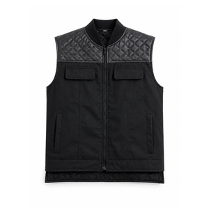 Gilet de moto unisexe personnalisé en cuir véritable, anti-rides, respirant, coupe-vent, avec col en V et fermeture éclair - Product Image 5