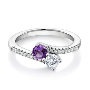 <b>925</b> Sterling <b>Silver</b> Gold Plated Luxury Purple Amethyst and Moissanite Wedding Engagement <b>Ring</b> for Women & Unisex - Product Image 2