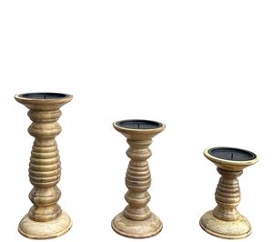 Handcrafted <b>Wooden</b> Pillar Candle Holder Set Decorative Rustic <b>Candlestick</b> Stand for Home Wedding Table Decor - Product Image 2