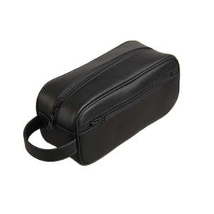 Trousse de Toilette en Cuir Rectangulaire Minimaliste Portable Noire avec Fermeture Éclair en Laiton, Sac de Rangement Simple pour Salle de Bain - Product Image 6