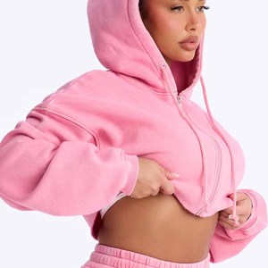 Women's <b>Pink</b> Fleece Hooded <b>Crop</b> <b>Top</b> Shorts Set Casual Two Piece Outfit Loose Fit Spring Summer Solid Color Knitted Sweatwear - Product Image 3